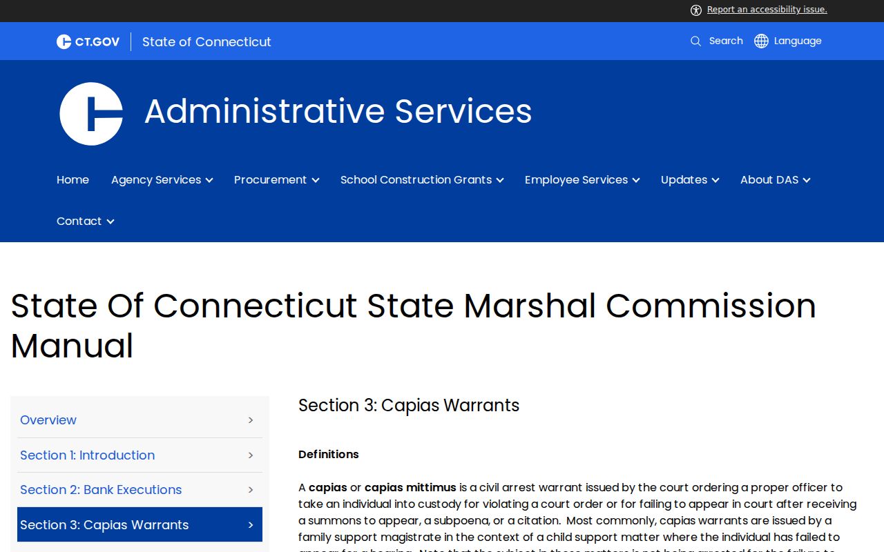 Connecticut State Marshal family-support capias guidance
