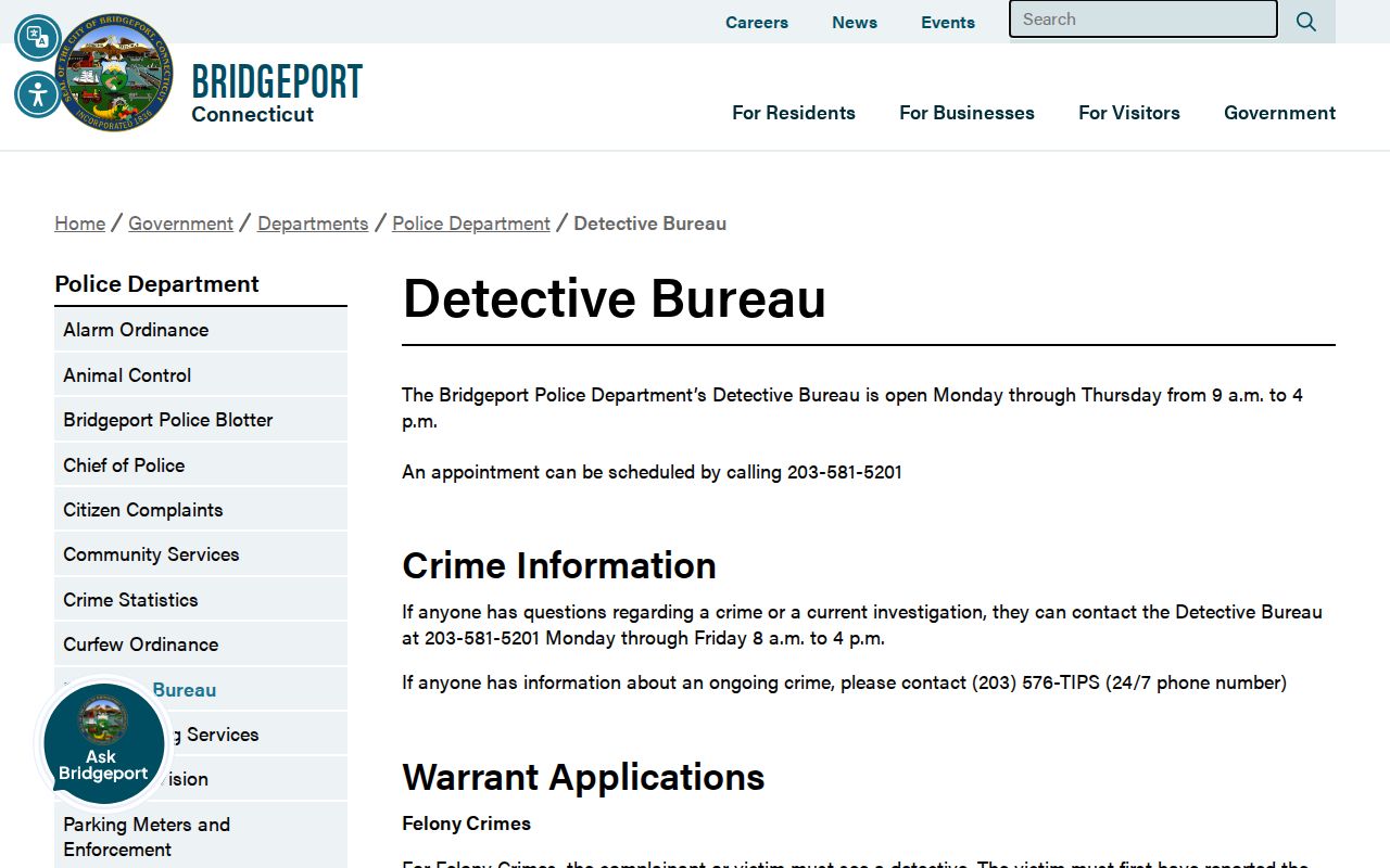 Bridgeport Detective Bureau arrest-warrant application instructions