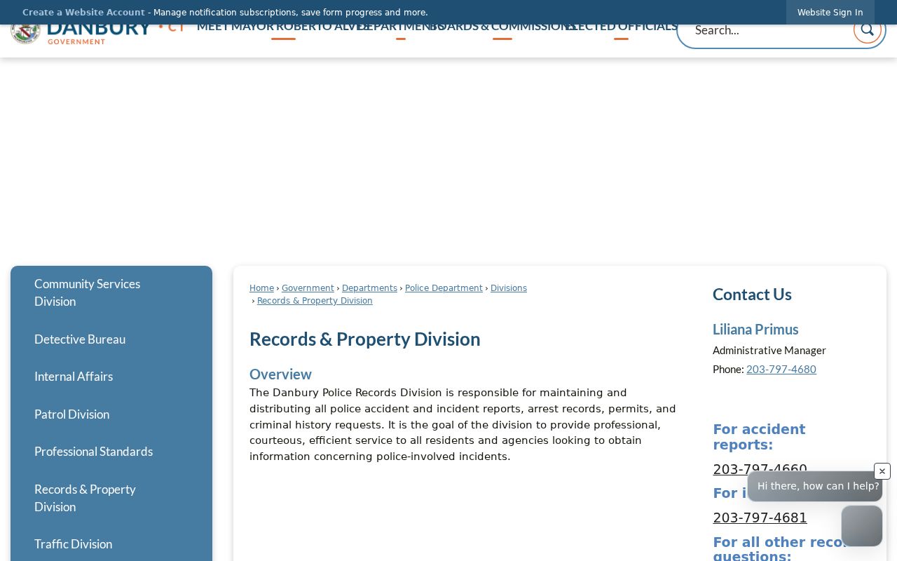 Danbury Police Records and Property Division warrant records source